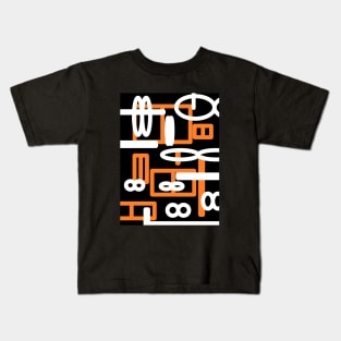 Orange  and black geometric abstract art design Kids T-Shirt